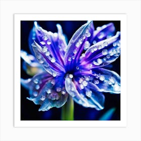 Blue Flower With Water Droplets Art Print