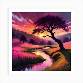 Sunset Landscape Painting Art Print
