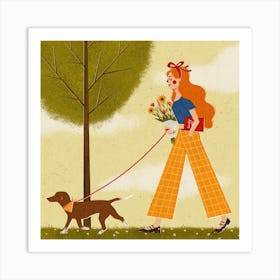 Walking My Dog Square Art Print