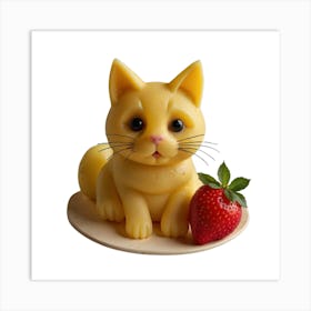 Cat And Strawberry Art Print