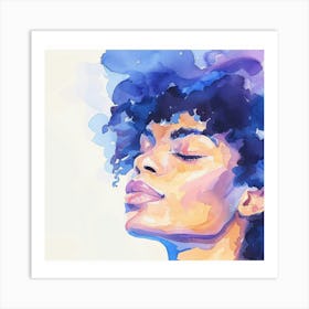 Watercolor Of A Woman With Blue Hair Art Print