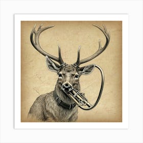 Deer With Trumpet Art Print