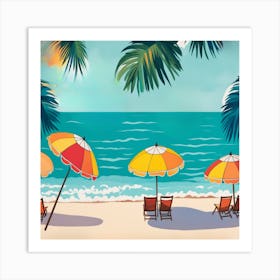 Beach Scene With Umbrellas Art Print