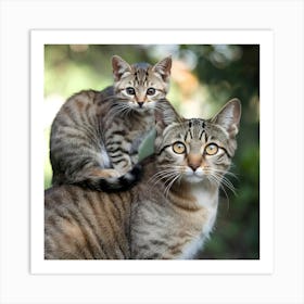 Tabby Cat And Kitten Art Print