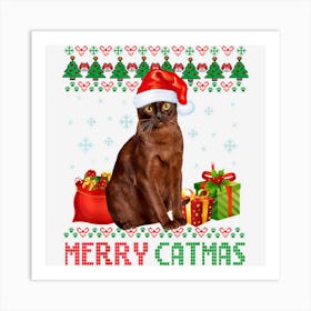 Merry Catmas Cat Ugly Christmas Havana Brown Mom Dad Art Print