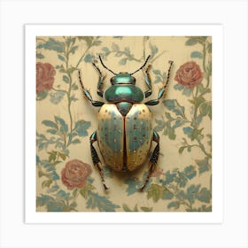 Beetle insect on wallpaper Art Print