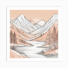 Landscape With Mountains And River Art Print