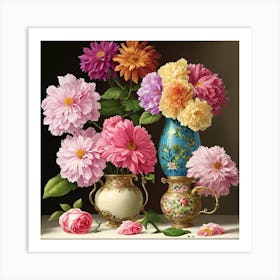 Dahlias In Vases Art Print