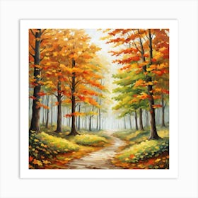 Forest In Autumn In Minimalist Style Square Composition 261 Art Print