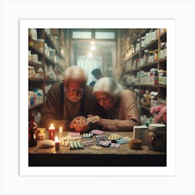 Elder couple struggling to buy medicines - by Mike Vellond 2 Art Print