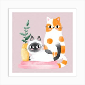 Two Cats And A Plant Art Print