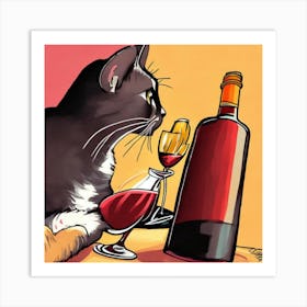 Cat Drinking Wine 1 Art Print