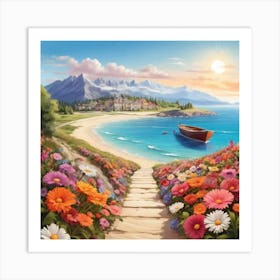 Beautiful Daisy Flowers near Beach Art Print