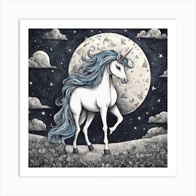 Unicorn On The Moon Art Print