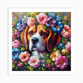 Beagle With Flowers Art Print