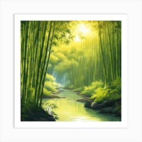 A Stream In A Bamboo Forest At Sun Rise Square Composition 145 Art Print