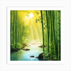 A Stream In A Bamboo Forest At Sun Rise Square Composition 2 Art Print