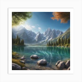 A Breathtaking View Of A Crystal Clear Lake Art Print