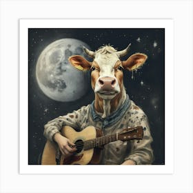 Cow With Guitar Art Print