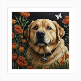 Golden Retriever In Poppies 1 Art Print