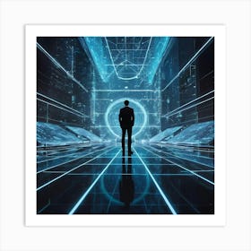 Futuristic Man Standing In Futuristic Tunnel Art Print