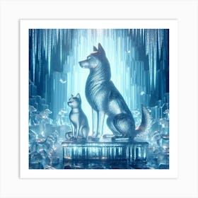 Crystal ice dog and cat statue 1 Art Print