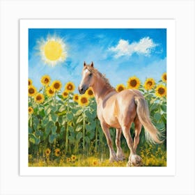 Horse In Sunflower Field 30 Art Print