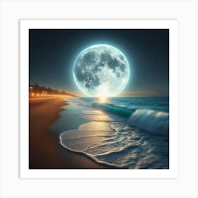 Full Moon Over The Beach 2 Art Print