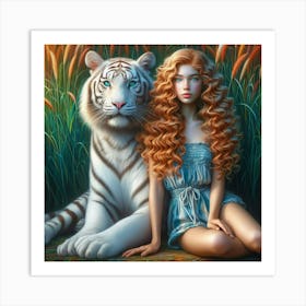 White Tiger And Girl 1 Art Print