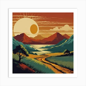 Default Retro Sun Landscape Art 0 Art Print