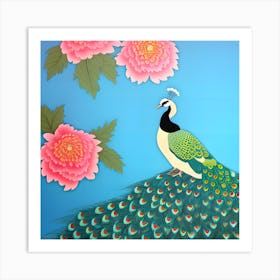 Peacock And Peonies, Japanese Art 2 Art Print