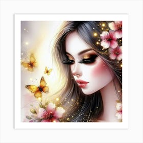 Beautiful Girl With Butterflies 3 Art Print