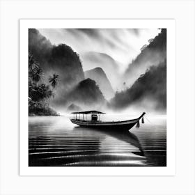 Firefly A Boat On A Beautiful Mist Shrouded Lush Tropical Island 2609 Art Print