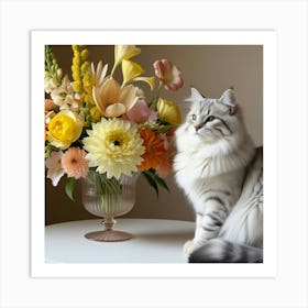 Cat With Flowers 2 Art Print