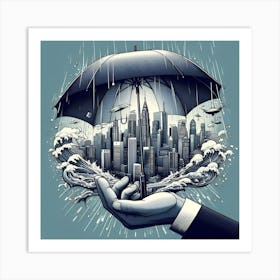 Cityscape With Umbrella Art Print