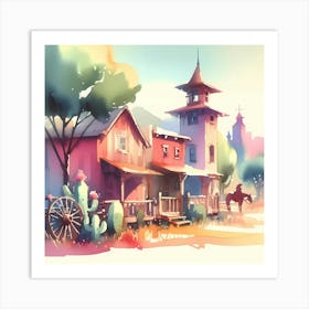 Watercolor Of A Western Town Art Print