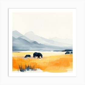 Watercolor Of Elephants Art Print