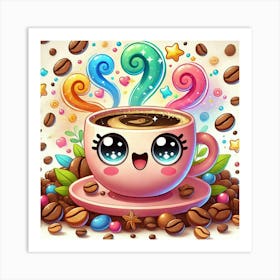 Cute Kawaii Coffee Cup (5) Affiche