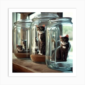 Cats In Jars Art Print