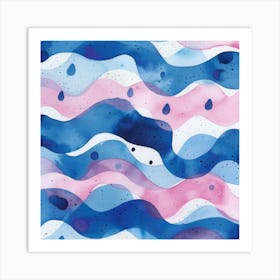 Blue And Pink Watercolor Waves Art Print