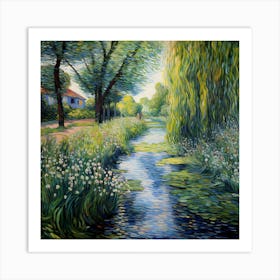 Sculpted Serenity: Irises Along the Riverbank 1 Art Print