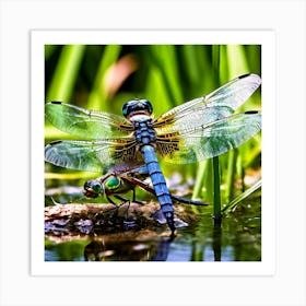 Nature Dragonfly Mating Couple Insect Sitting Duck Pond Lively Dvd Fauna Wild Animal Gras (3) Art Print