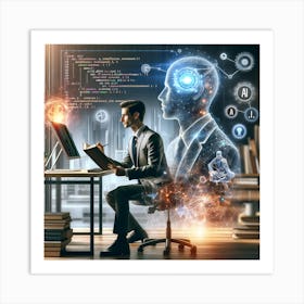 Businessman Working At Computer Art Print