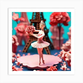 3D Ballerina And Eiffel Tower Art Print