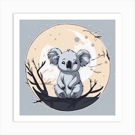 Sticker Art Design, Koala Howling To A Full Moon, Kawaii Illustration, White Background, Flat Colors (2) Art Print