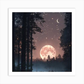 Moon In The Forest 3 Art Print