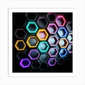 Hexagonal shapes with neon lights, futuristic, cyberpunk, background 8 Art Print