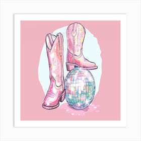 Cowboy Boots And Disco Ball Art Print