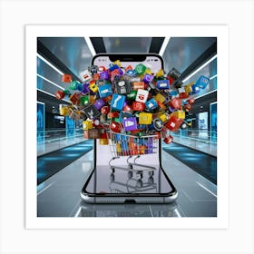 Shopping Cart With Mobile Phone Icons Art Print