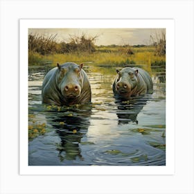 Two Hippos In The Water Art Print